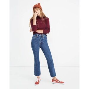 Madewell Petite Rigid Demi-Boot Crop Jeans MacGill Wash Denim Raw Hem Size 26